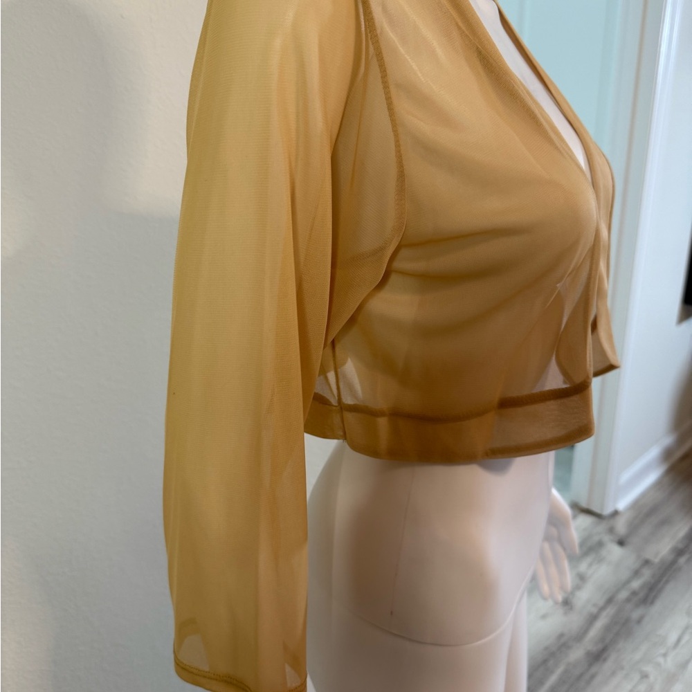 Sheer mesh beige Tan Cropped Cardigan bolero shrug NWOT - Picture 3 of 5